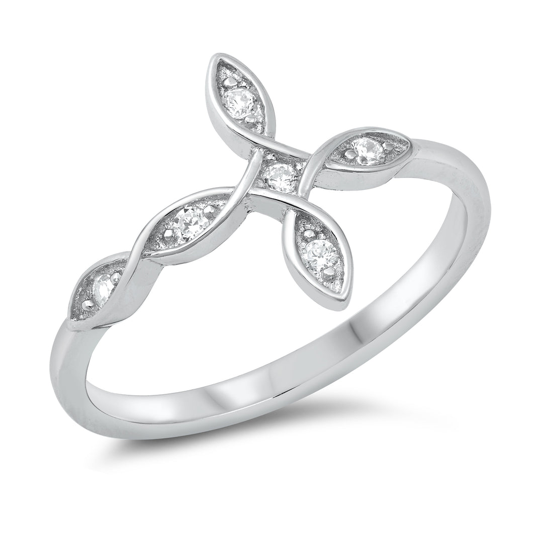 Silver CZ Ring - Sideway Cross