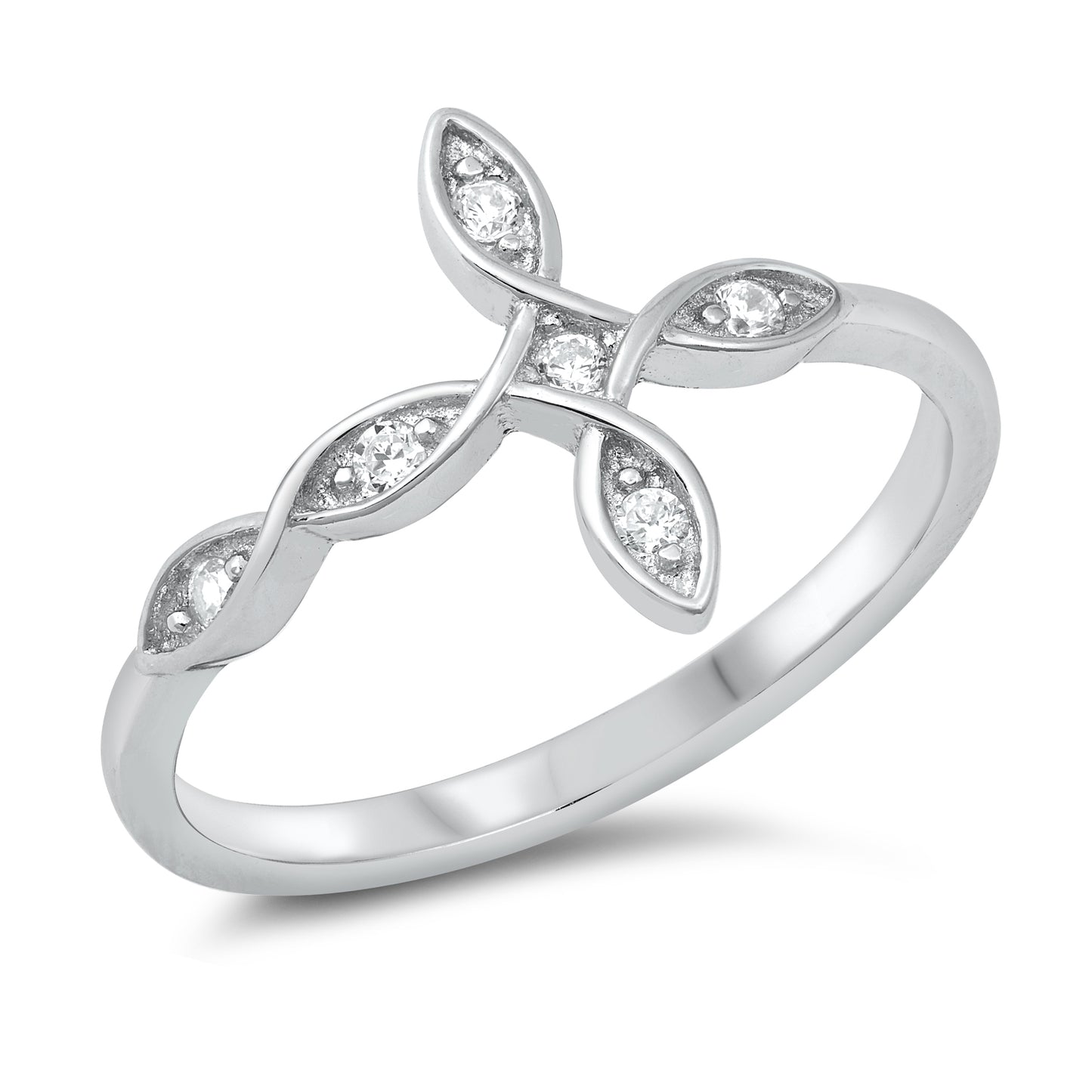 Silver CZ Ring - Sideway Cross
