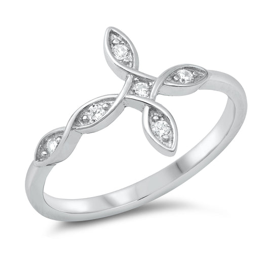 Silver CZ Ring - Sideway Cross