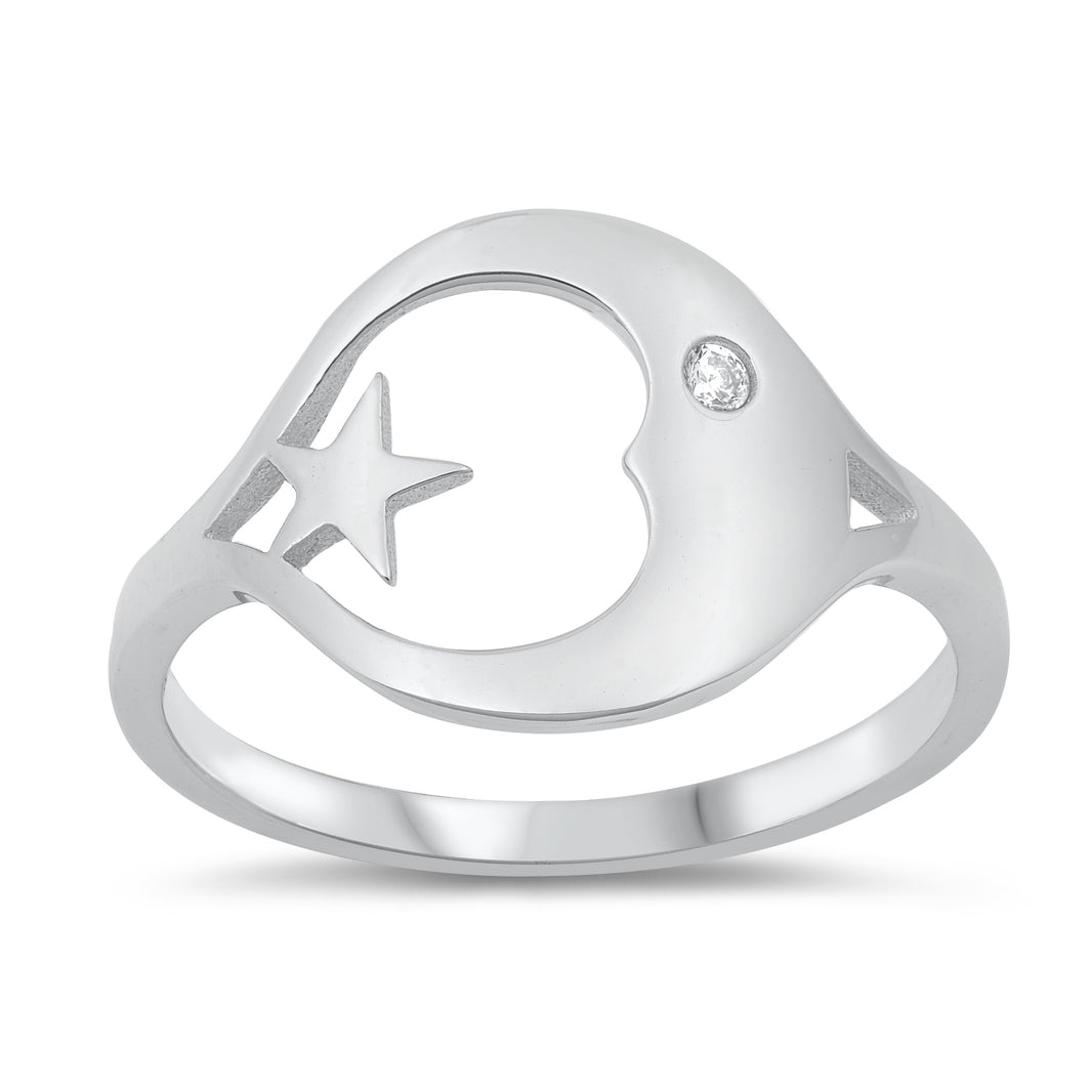 Silver CZ Ring - Moon and Star