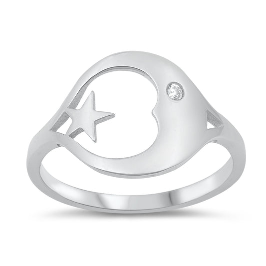 Silver CZ Ring - Moon and Star
