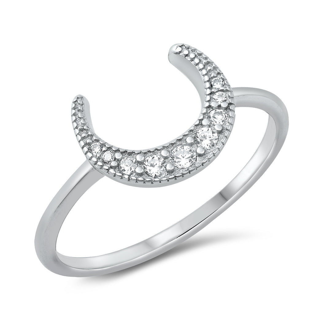 Silver CZ Ring - Crescent Moon