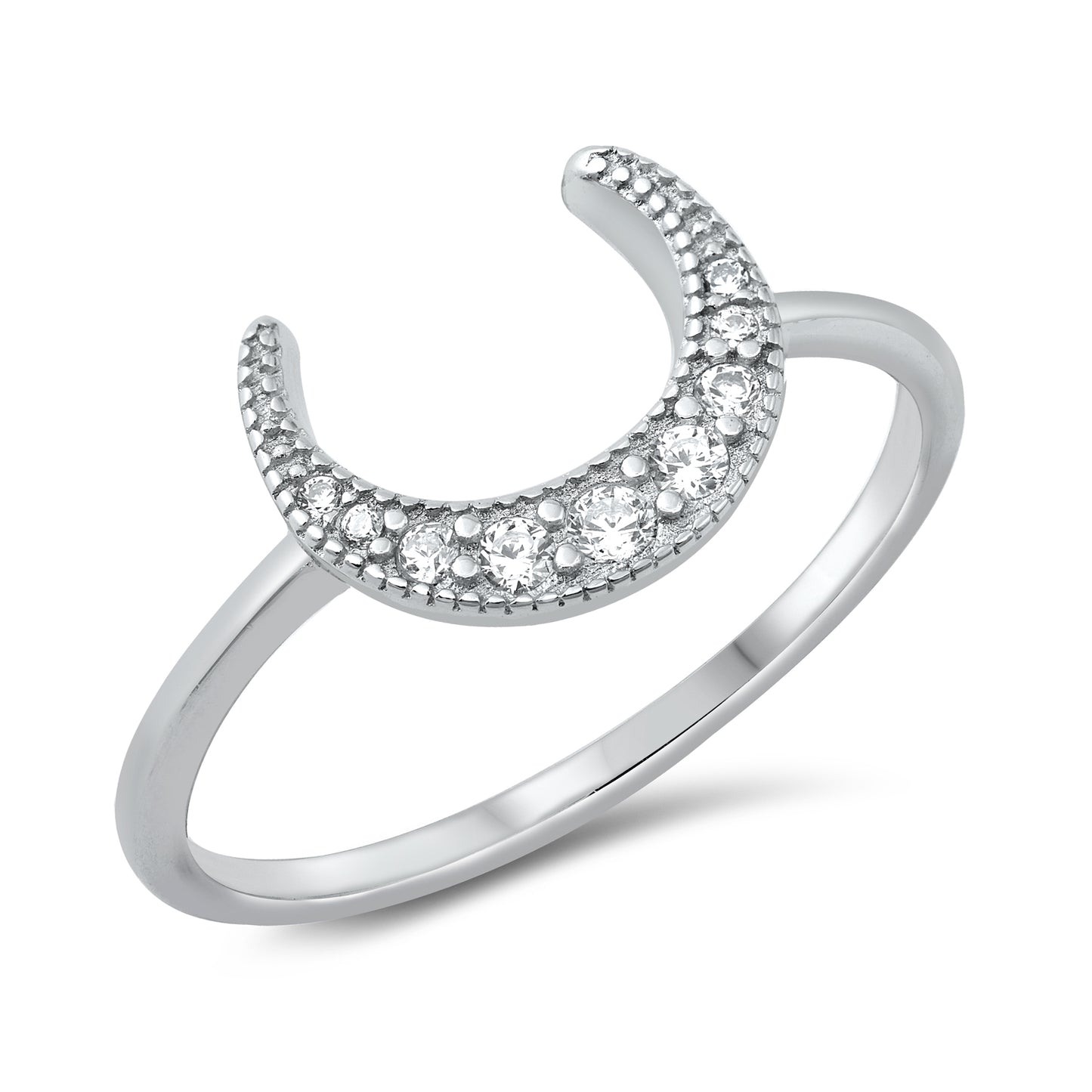 Silver CZ Ring - Crescent Moon