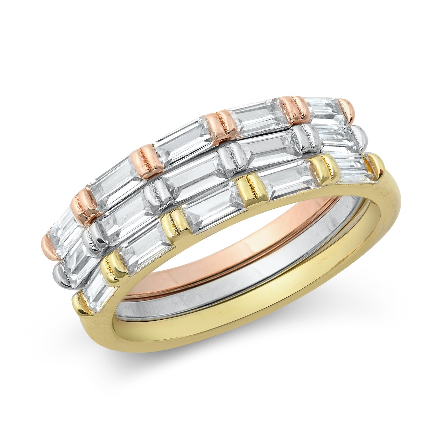 Silver CZ Ring - Tri-color Baguette Bands
