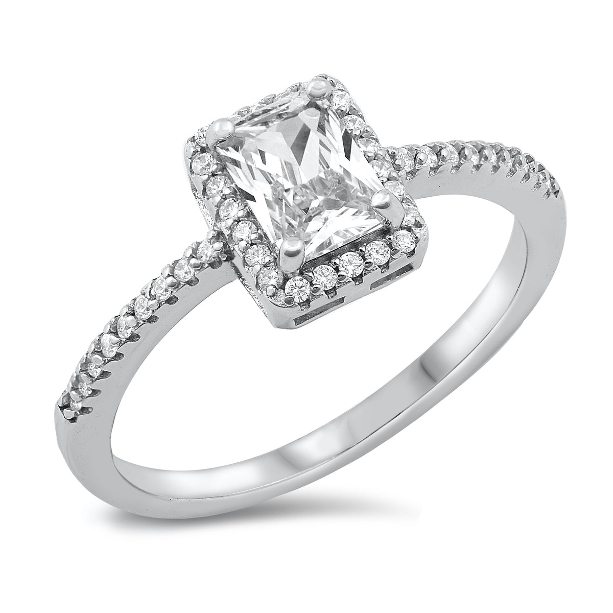Silver CZ Ring - Radiant Halo Cut