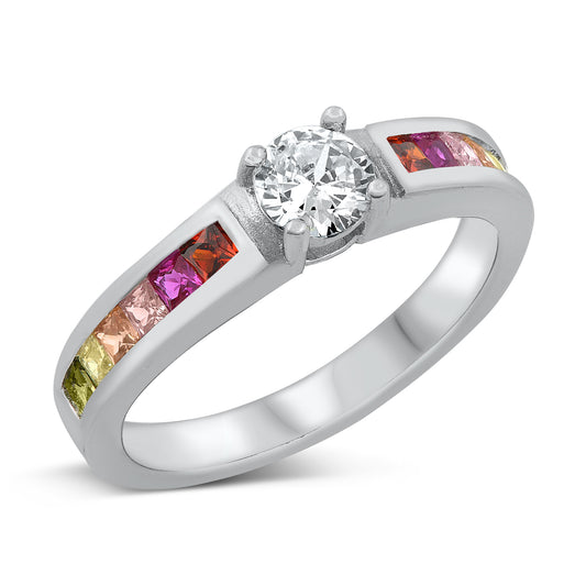 Silver CZ Ring - Multicolor Band