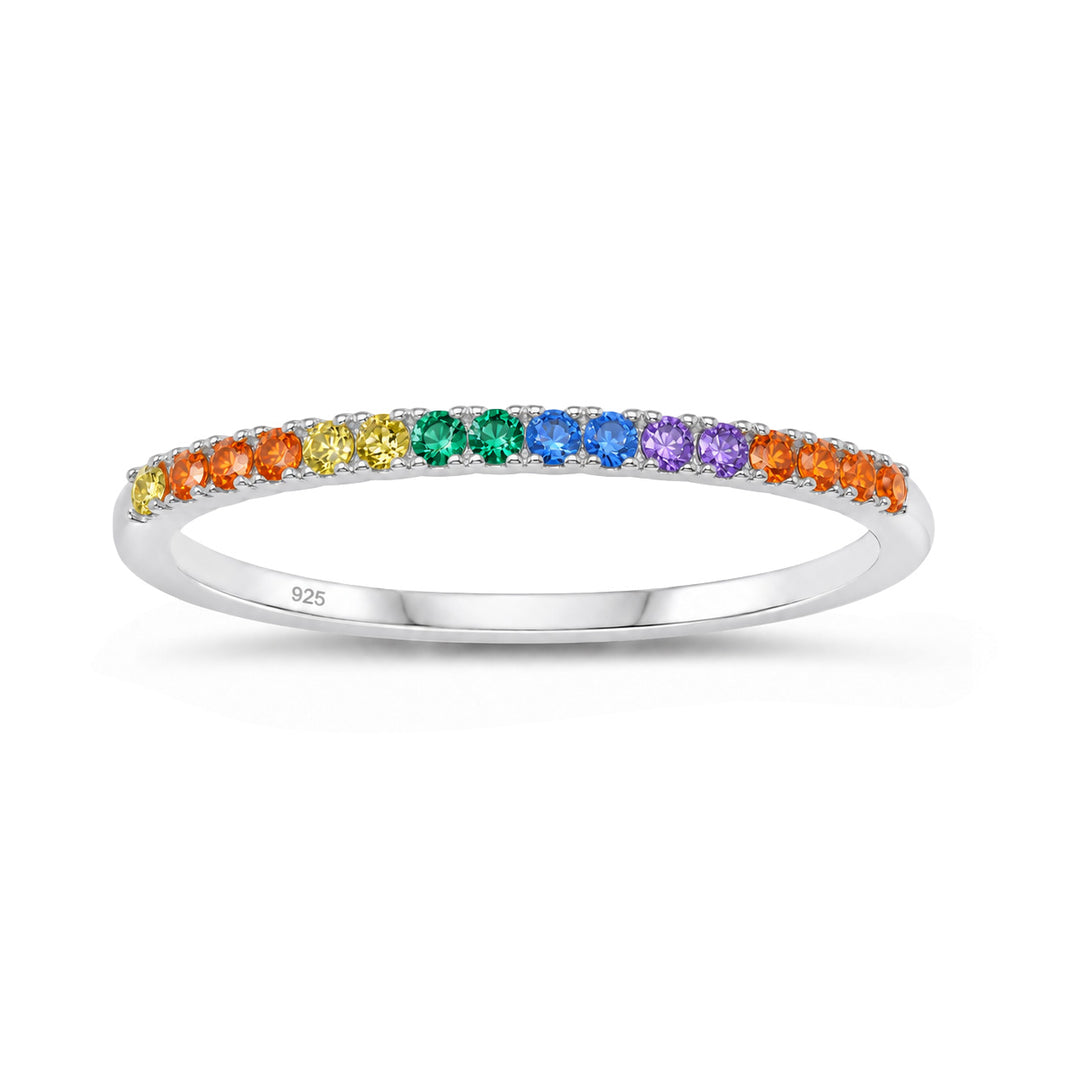 Silver Rainbow Half Eternity CZ Ring