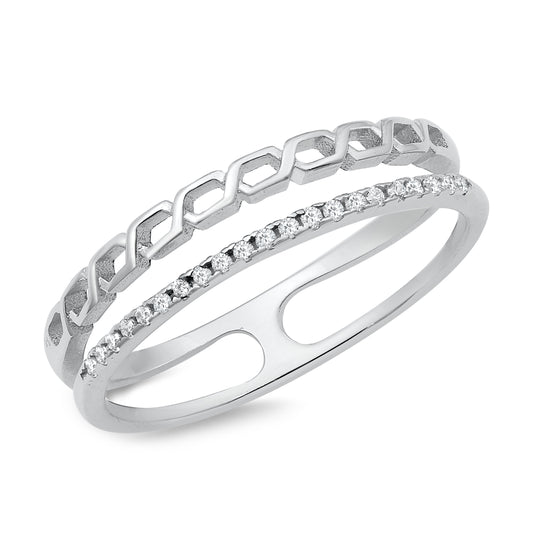 Silver CZ Ring - Double Band