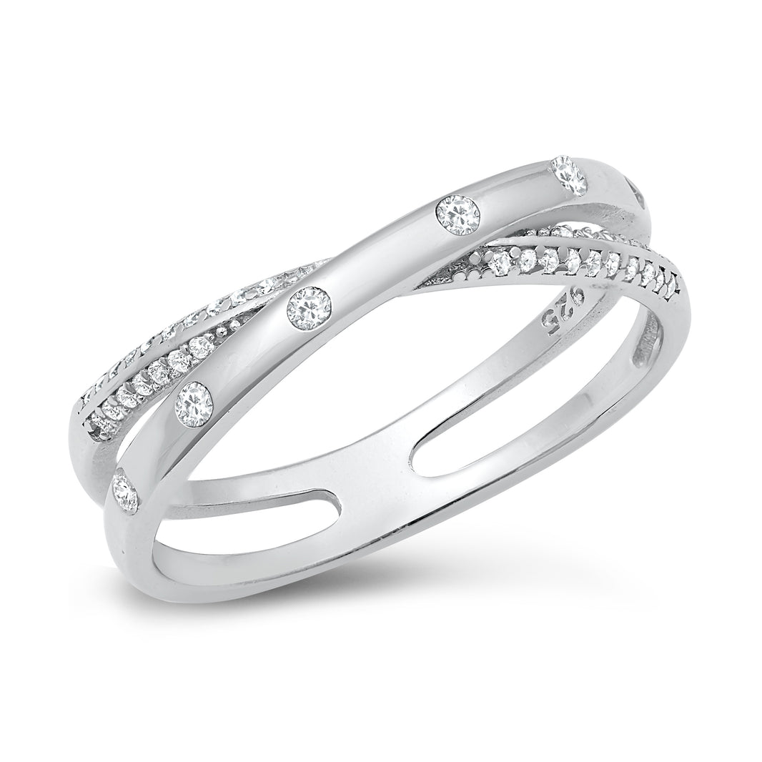Silver CZ Ring - Criss Cross
