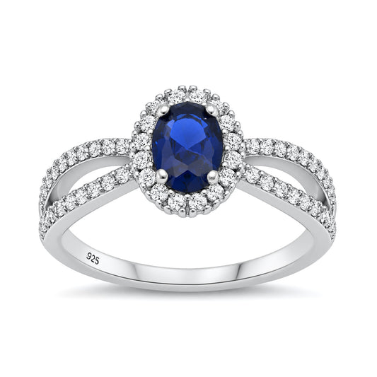 Silver CZ Oval Halo Ring