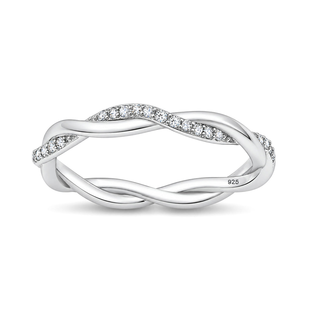 Silver CZ Infinity Braided Twist  Ring