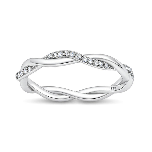 Silver CZ Infinity Braided Twist  Ring