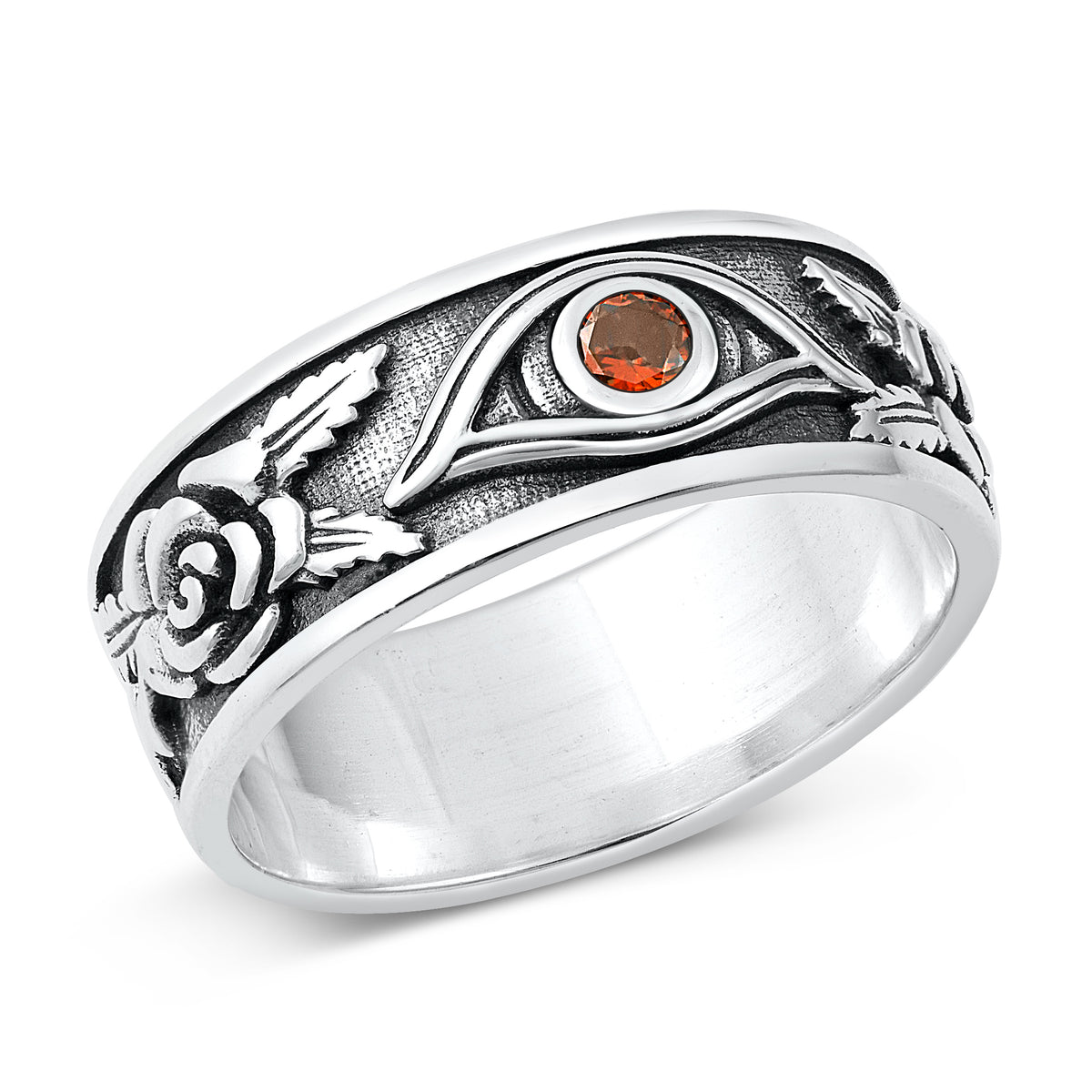 Silver CZ Ring - Eye & Rose