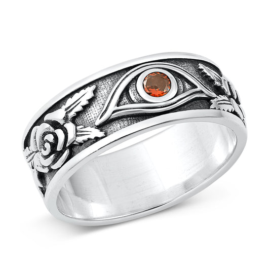 Silver CZ Ring - Eye & Rose