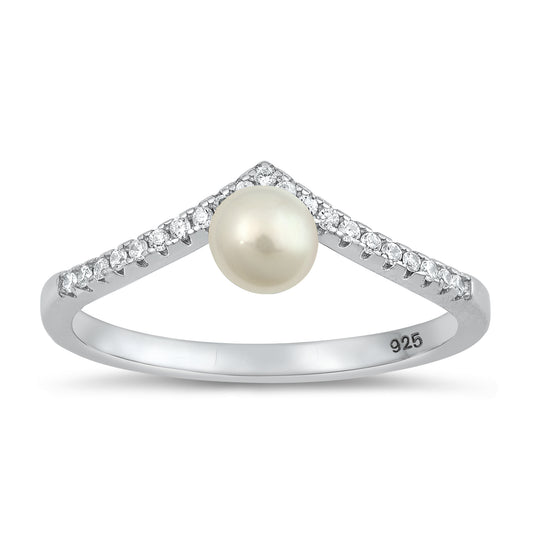 Silver Ring with CZ - Pearl