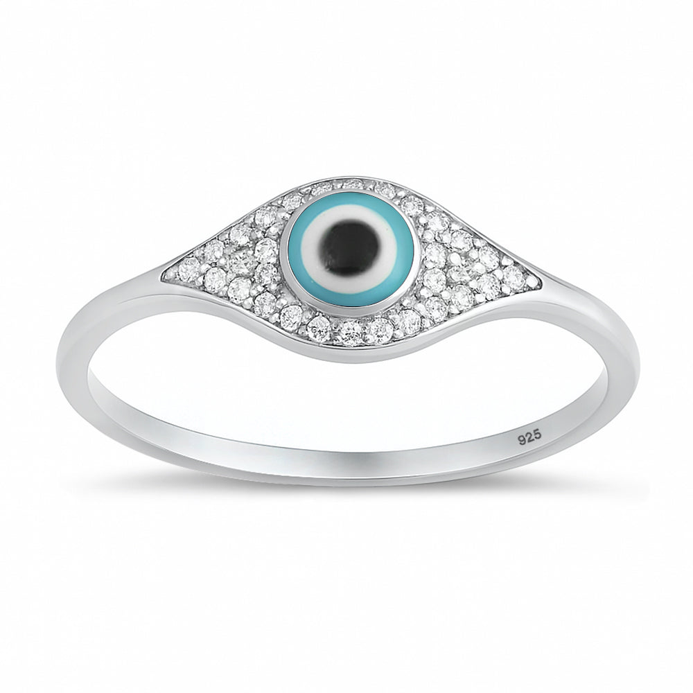 Silver CZ Ring - Evil Eye