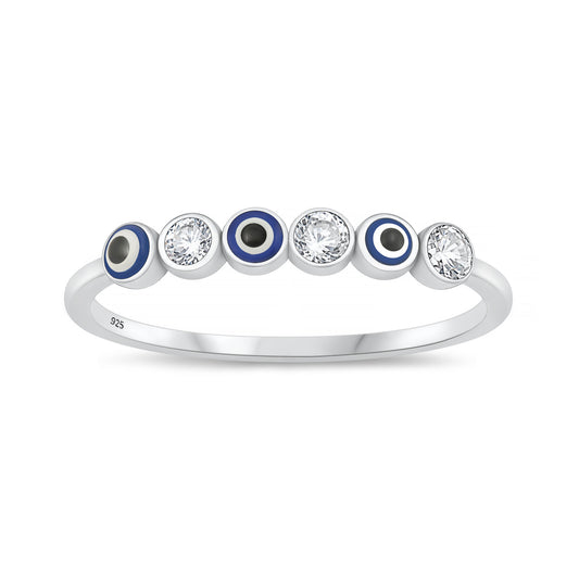 Silver CZ Ring - Evil Eye