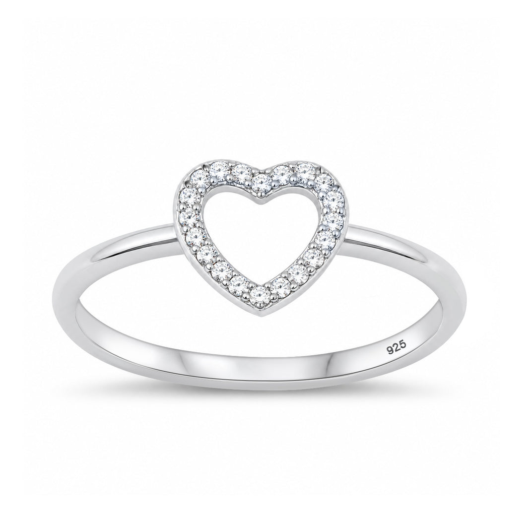 Silver CZ Open Heart Ring