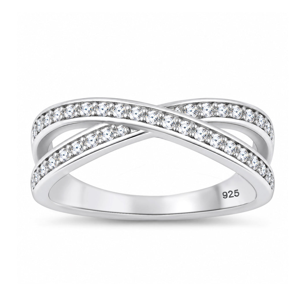 Silver CZ Crisscross Double Row  Ring