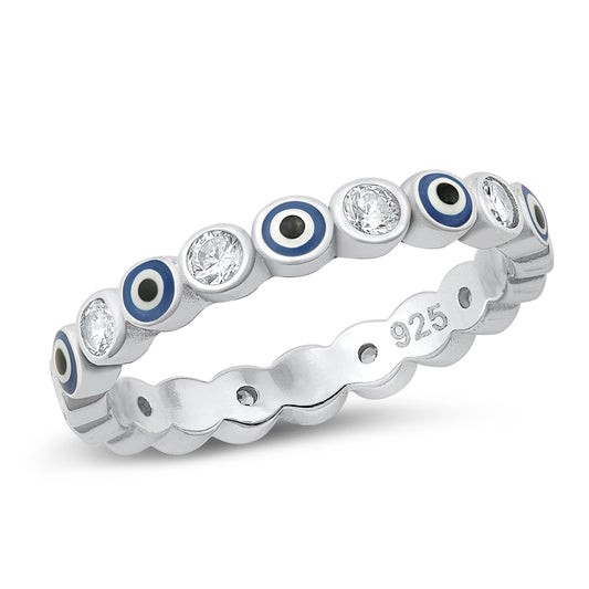 Silver CZ Ring - Evil Eye