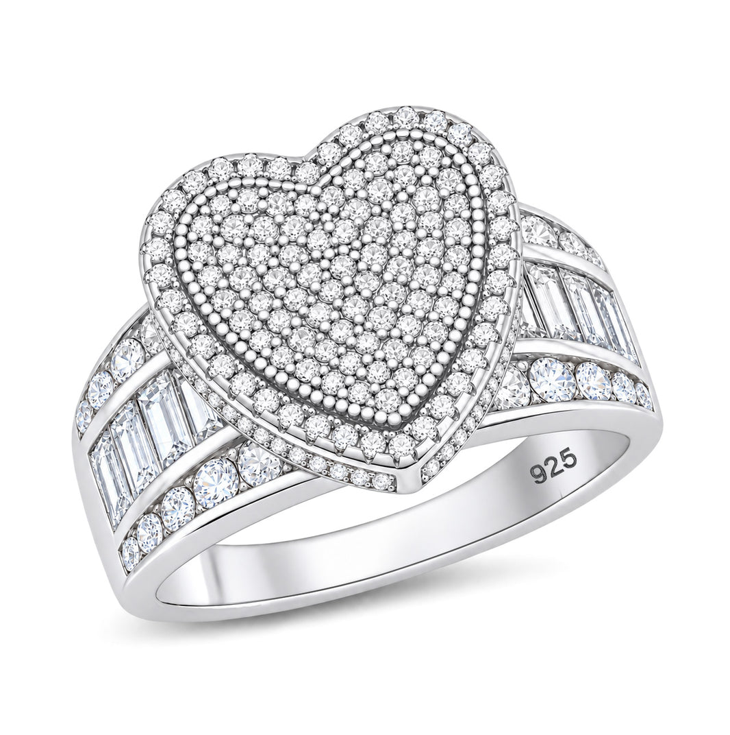 Silver Double Heart CZ Ring