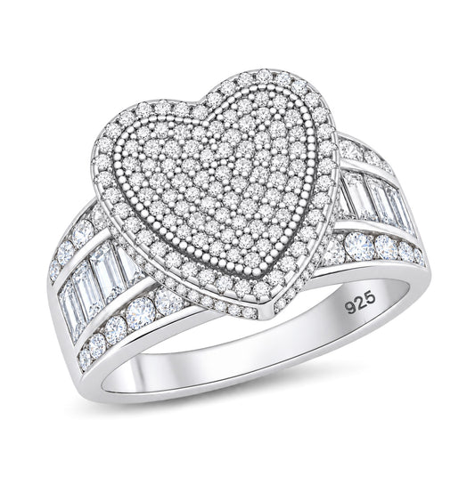Silver Double Heart CZ Ring