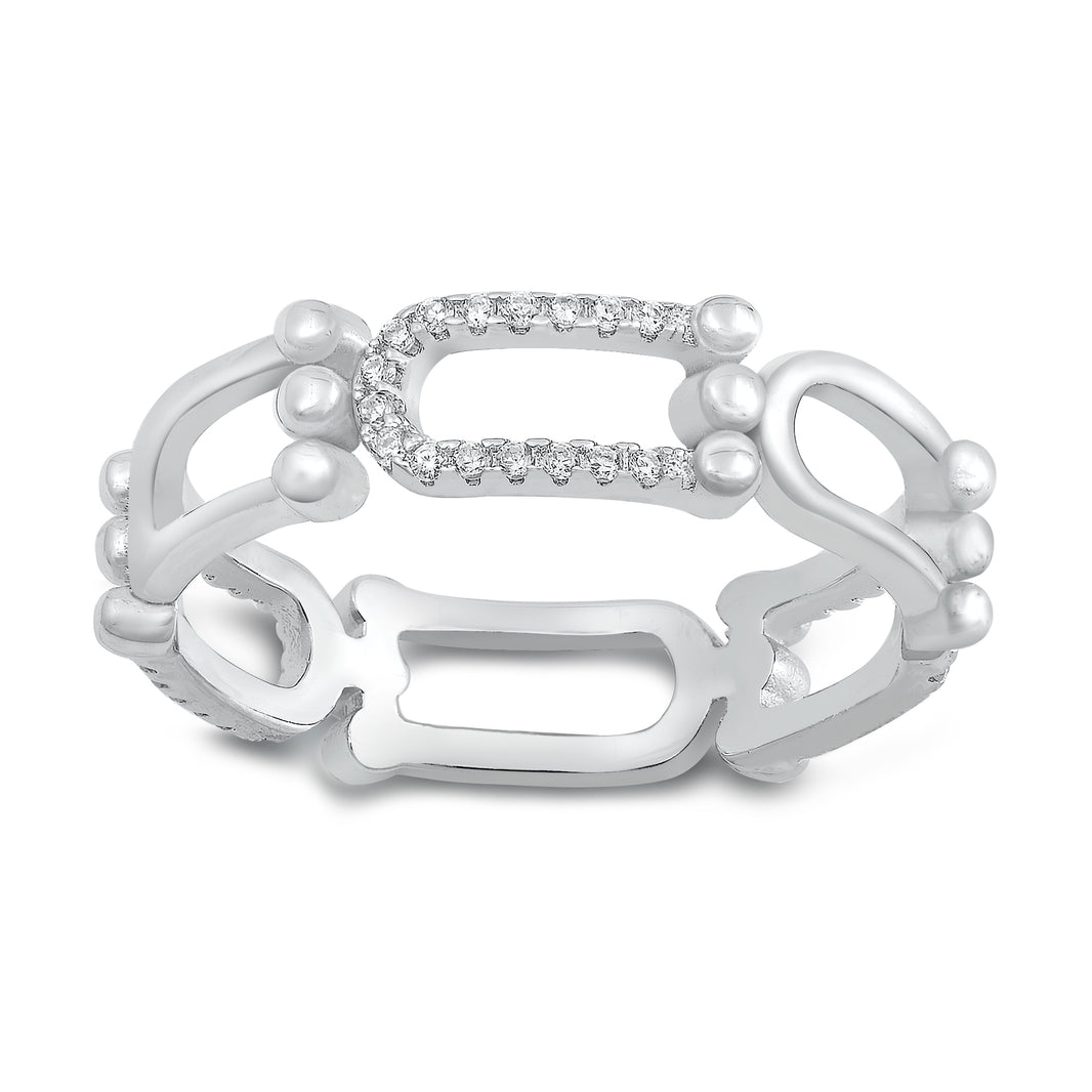 Silver CZ Ring - Horeshoe Link