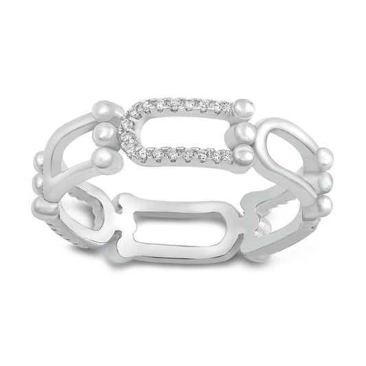 Silver CZ Ring - Horeshoe Link