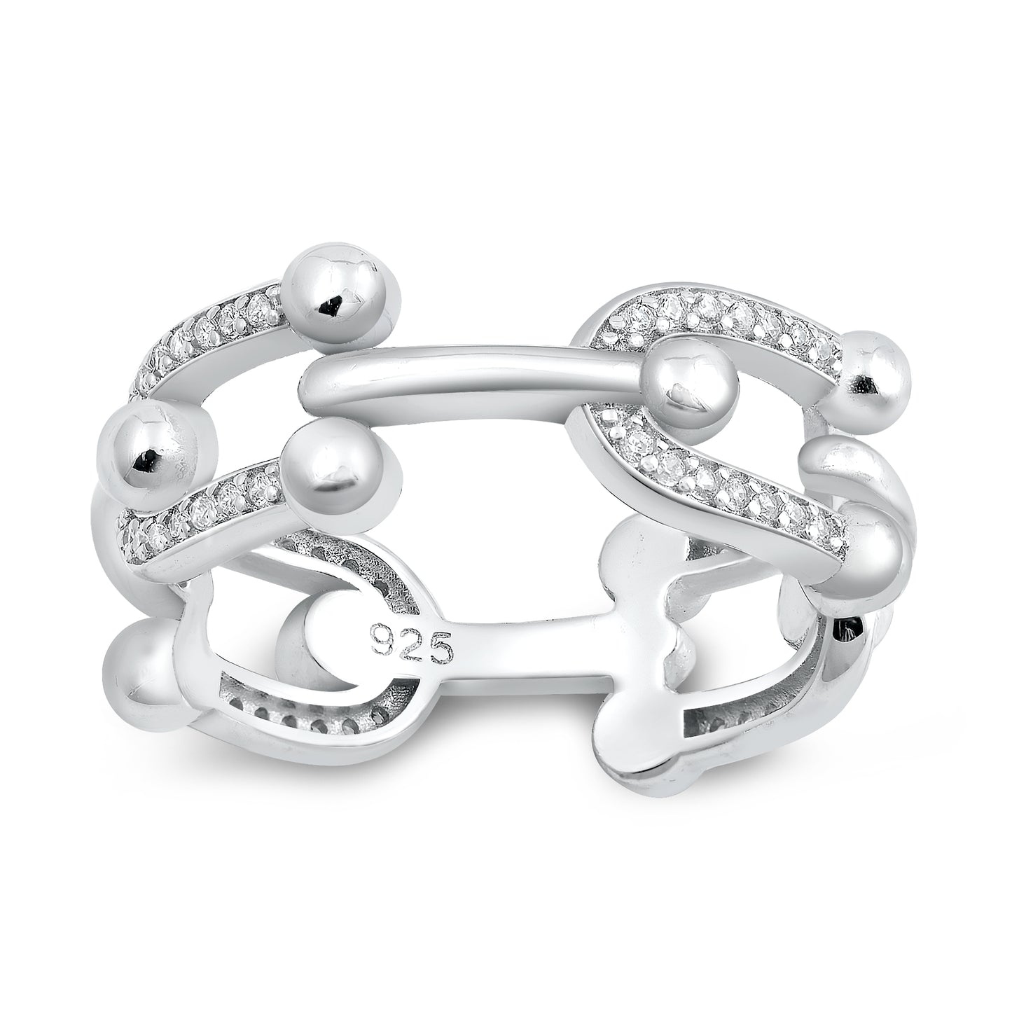 Silver CZ Ring - Horseshoe Link