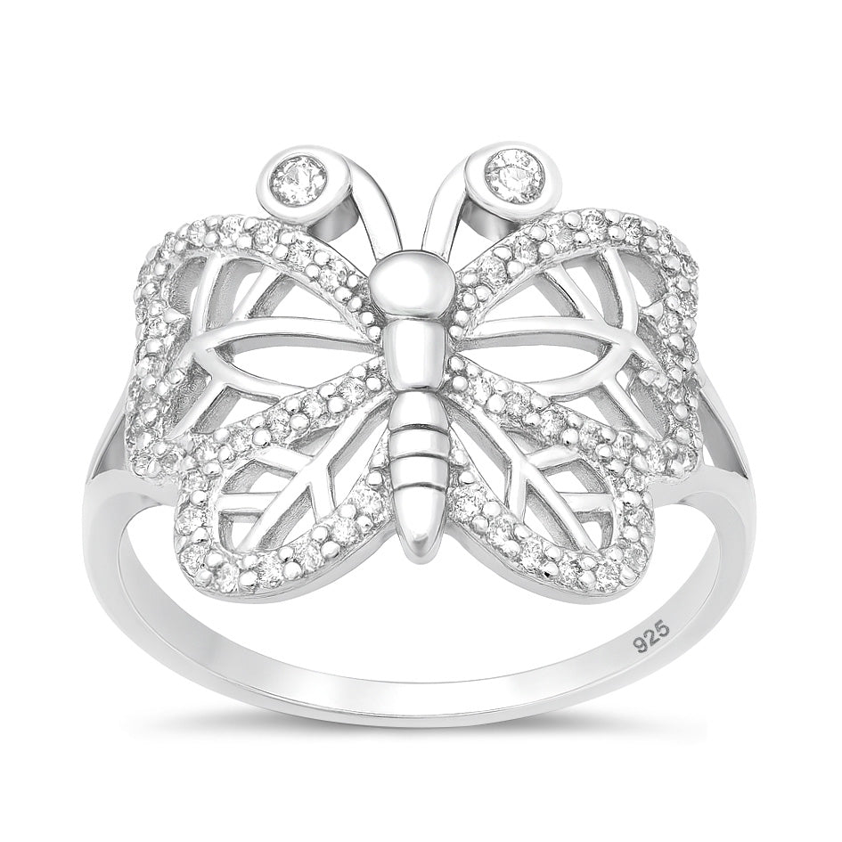 Silver CZ Ring - Butterfly