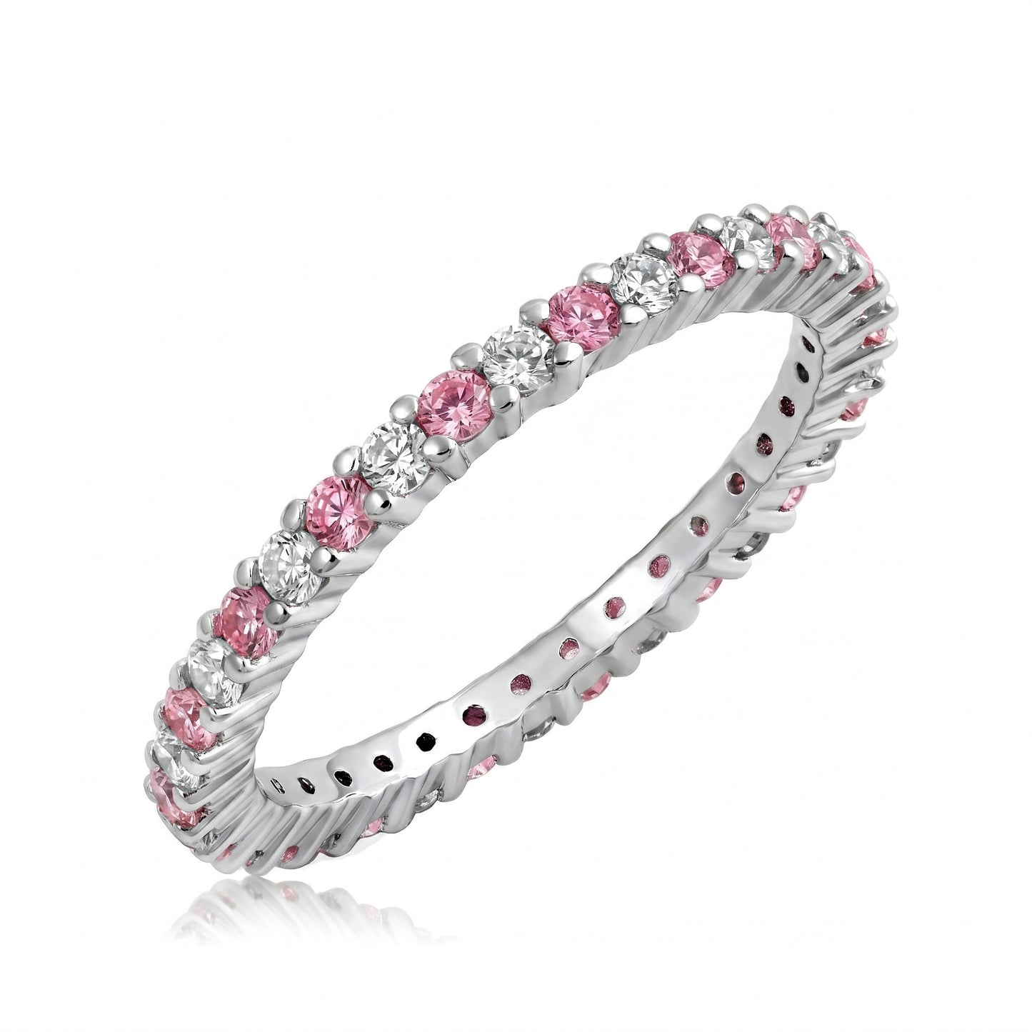 Silver Eternity Ring - Pink. & Pink CZ
