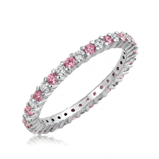 Silver Eternity Ring - Pink. & Pink CZ