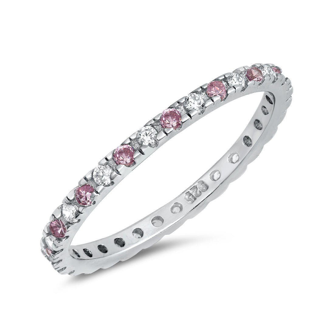 Silver Ring W/ Pink & Clear CZ