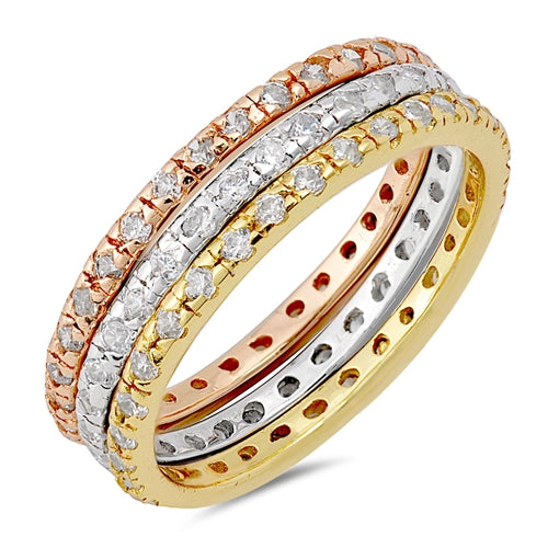 Stackable Silver Ring - 3 Color Bands