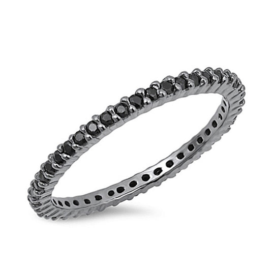 Silver Ring W/ Black CZ - 1.5mm