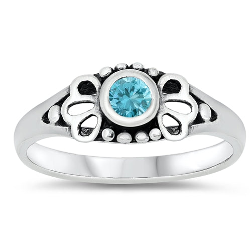 photo of Silver CZ Baby Ring with Aquamarine Color Stone