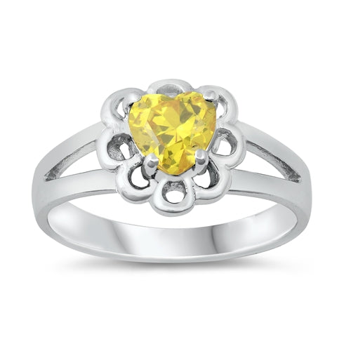 photo of Silver CZ Ring - Baby Ring with Yellow CZ Stone