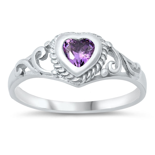 photo of Silver CZ Baby Ring - Heart with Amethyst Color CZ