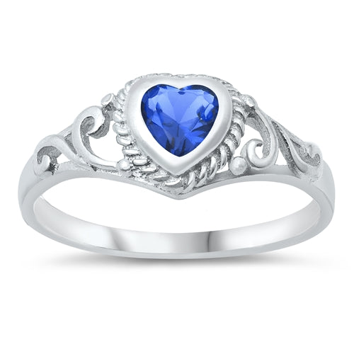 photo of Silver CZ Baby Ring - Heart with Blue Sapphire Color Stone