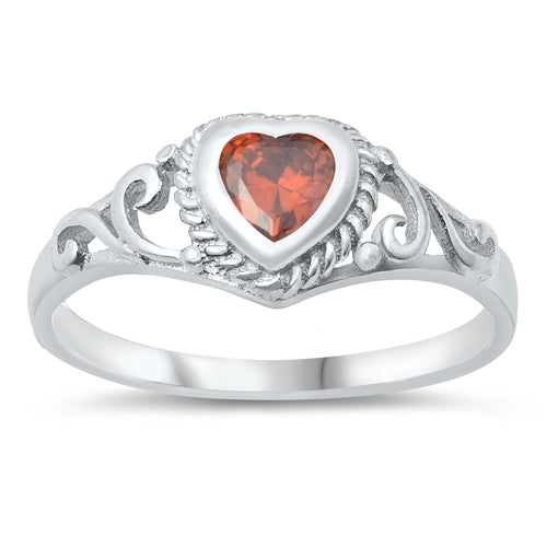 photo of Silver CZ Baby Ring - Heart with Garnet CZ Stone