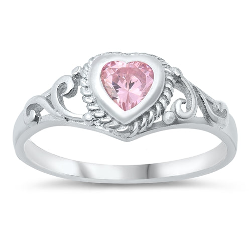 photo of Silver CZ Baby Ring - Heart with Pink CZ Stone