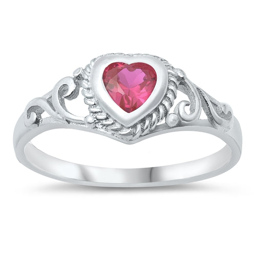 photo of Silver CZ Baby Ring - Heart with Ruby Color Stone