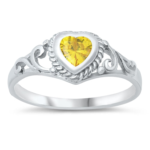 photo of Silver CZ Baby Ring - Heart with Yellow CZ Stone