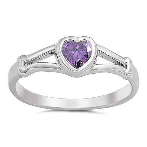 photo of Silver CZ Baby Ring - Heart with Amethyst Color CZ