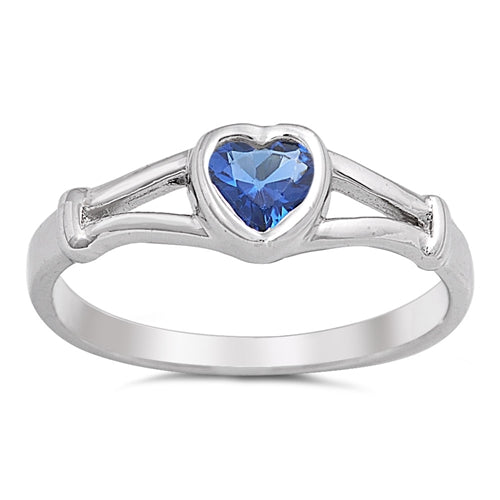 photo of Silver CZ Baby Ring - Heart with Blue Sapphire Color Stone