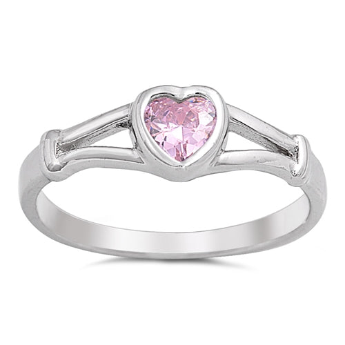 photo of Silver CZ Baby Ring - Heart with Pink CZ Stone