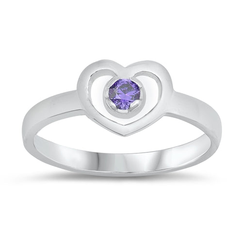 photo of Silver CZ Baby Ring - Heart with Amethyst Color CZ Stone