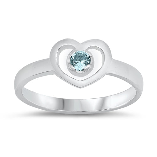 photo of Silver CZ Baby Ring - Heart with Aquamarine Color Stone