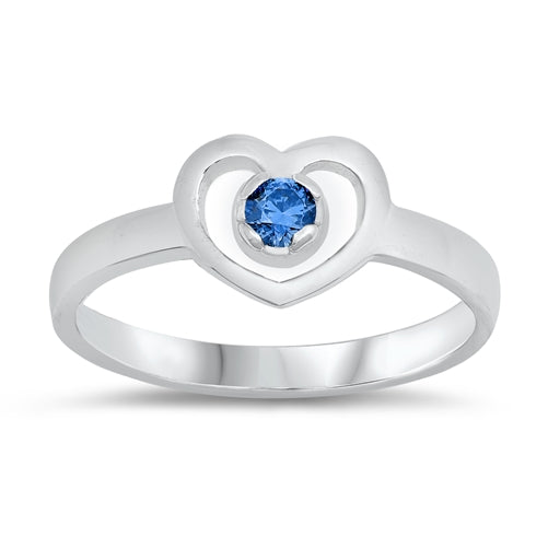 photo of Silver CZ Baby Ring - Heart with Blue Sapphire Color Stone