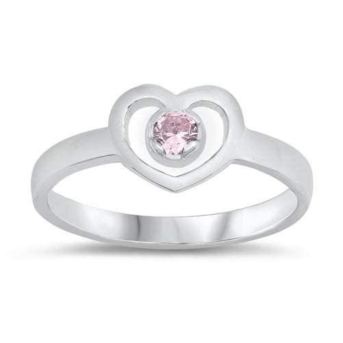 photo of Silver CZ Baby Ring - Heart with Pink CZ Stone